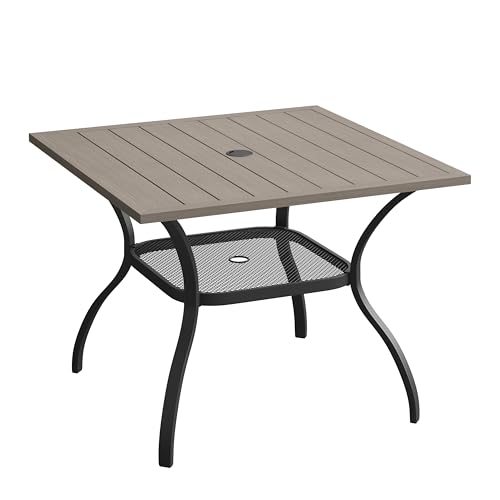 VICLLAX 37.8" Square Outdoor Dining Table with Umbrella Hole