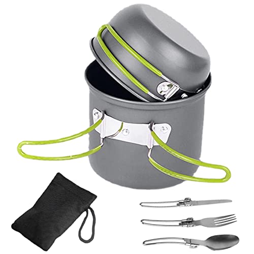 shangjia Kit da Mensa per pentole da Campeggio,5 pentole da Esterno per Campeggio - Attrezzatura da Zaino in Spalla, pentola da Cucina con Cucchiaio Taglia forchetta per Campeggio, Escursionismo