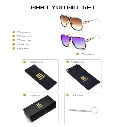 Image of Aviator Sunglasses for Men Retro Fashion Gold Oversized 70s shades