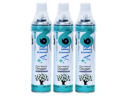 Air6 Natural Oxygen Cylinder - 10L (Pack Of 3) | 150+ Sprays | Potable Can | Lightweight Oxygen Can with Mask for Altitude/Pollution & Respiratory Relief | Home, Travel & Emergency Use |