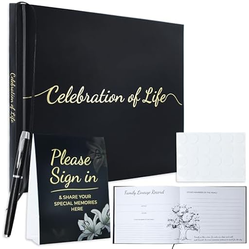 Juego de libro de invitados funerarios con bolígrafo, letrero de mesa y cinta adhesiva de doble cara, recuerdo reflexivo para funerales, servicios conmemorativos y eventos de celebración de la vida | Ya disponible en tu tienda friki favorita! En mundofriki.es!