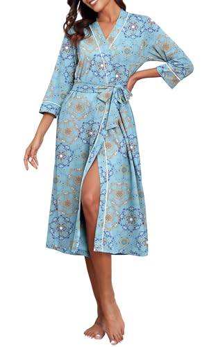 Image of PrinStory Womens Robe Long Knit Bathrobe Lightweight Soft Robes Ladies Bath Robe