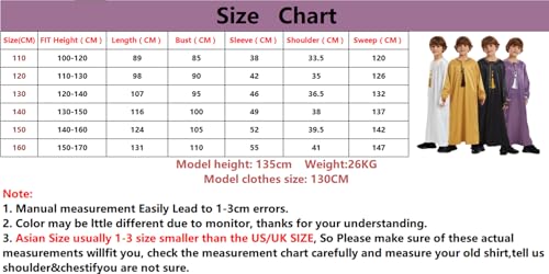 Qianliniuinc Islamisches Kleid für Jungen, runder Kragen – Jugendliche, langärmelig, muslimische Thobe, arabische Robe, Stickerei, Kleidung mit Taschen, Schwarz (B), 23