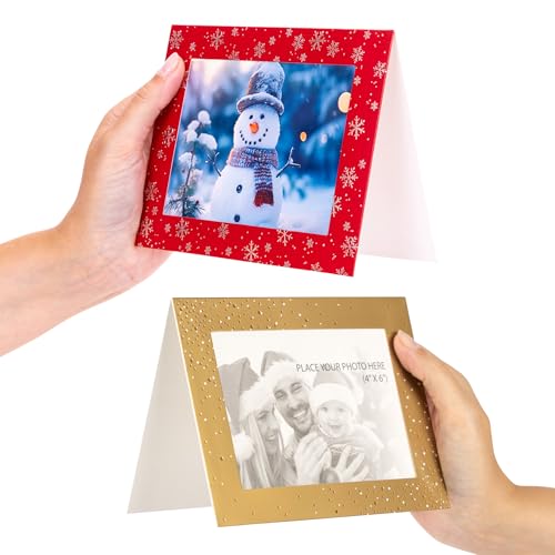 evelay 12 x Christmas Photo Frame Cards & Envelopes Fits 4x6 Inserts Personalised any Family Picture (6 Red, 6 Gold)