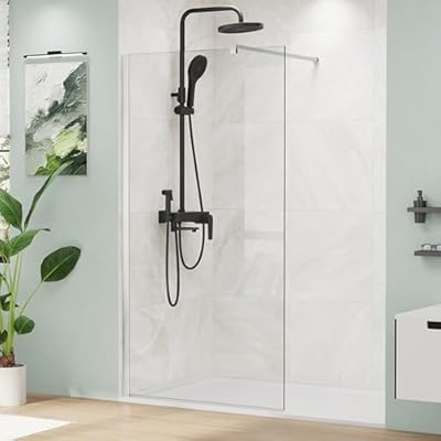 MORDEER 34" W x 72" H Fixed Glass Shower Screen, 5/16"(8mm) Thick SGCC Clear Tempered Glass Shower Panel, Single Fixed Shower Glass Panel with Bottom Seal Strip, Semi-Frameless Shower Door in Silver