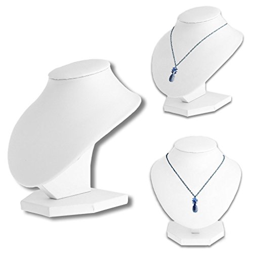 luosh Jewelry Necklace Pendant Stand Faux Leather Mannequin Bust Neck Display Stand Holder Rack, White, 15x15cm - Image 3