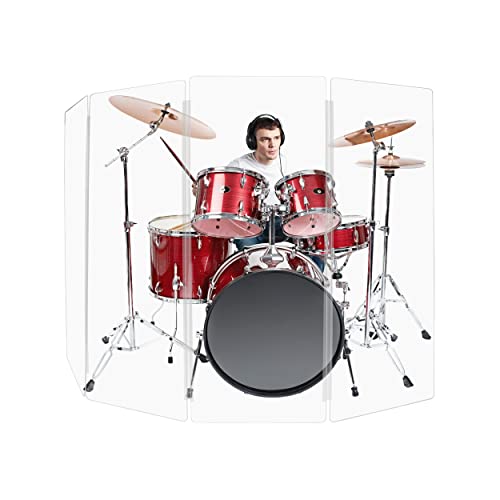 PENNZONI Drum Shield 5ft w/Plastic Hinges, Comes w/ 4 Drum Panels & Plastic Hinges, Premium Clear Acrylic Panels, Drum Screen