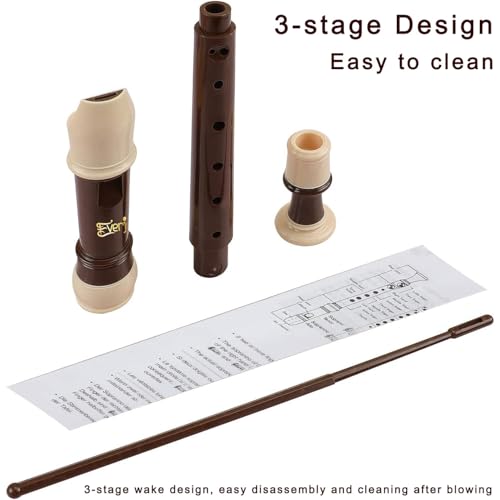 Sopran-Blockflöte Deutscher Stil C-Klappe ABS 8-Loch-Flöte Abnehmbare 3tlg. Kinderblockflöte mit Tasche, Reinigungsstab und Grifftabelle für Anfänger Schüler Erwachsene