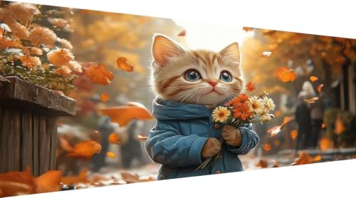 Diamond Painting Automne grand format 70x140cm avec broderie diamant chat