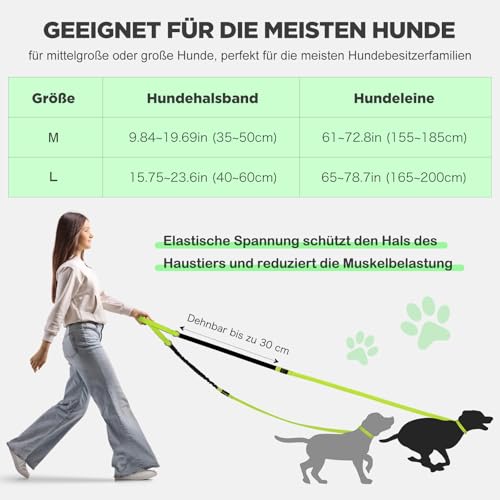 Leuchthalsband Hund & LED Hundeleine Set 2-in-1 Aufladbar mit Typ-C, 500m Sichtbarkeit Dehnbares Band für Nachtspaziergänge（Grün，L