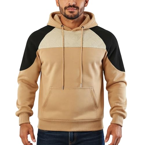 Ymosrh Men's Hoodies, Color Block Athletic Workout Gym Hoodie Long Sleeve Pullover Hooded Sweatshirts with Pocket, S-2XL