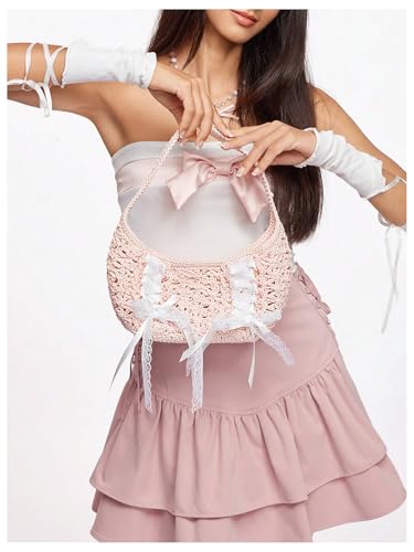 Verdusa Women's Y2K Coquette Crochet Handbags Bow Tie Knot Underarm Shoulder Bag3
