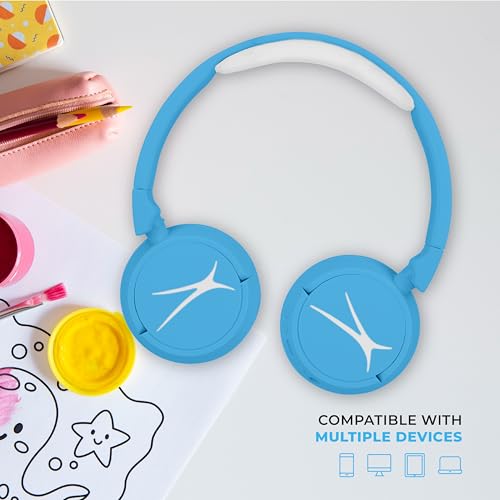 Image of Altec Lansing Kid Safe 2-in-1 Bluetooth and Wired Headphones, Noise Cancelling, Volume Control, Wireless, Foldable Design (Blue)