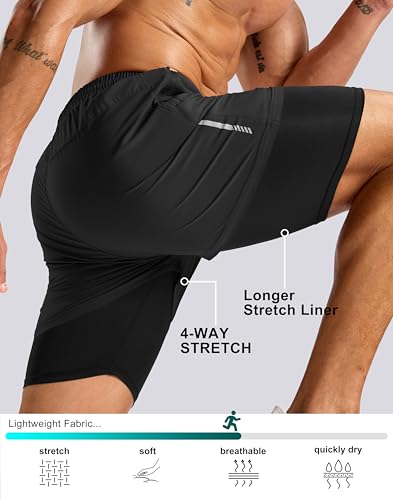 Pudolla Men's 7" Running Shorts with Zipper Pockets Quick Dry 2 in 1 Workout Gym Shorts with Liner for Tennis Yoga Training4