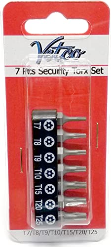 Vetco 7-Piece Security Torx Bit Set T-7, T-8, T-9, T-10, T15, T20 #TOP3