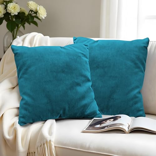 Image of R home Velvet Cushion Cover | Pack of 2 | for Sofa, Bed, Car, Living Room & Chair | Decorative Throw Reversible Cushion Covers (2, Turquoise, 18 X 18 INCH)