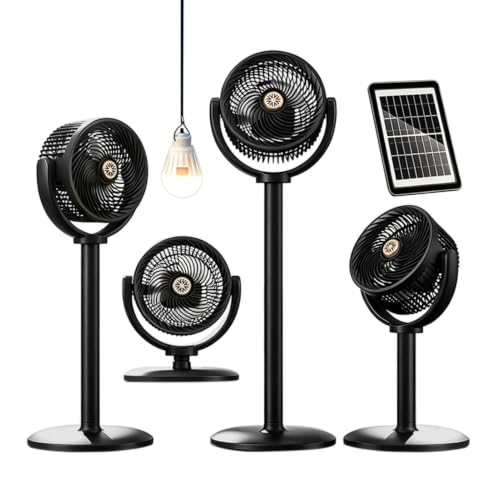 Ventilador de pie Modelo inalámbrico con energía solar, alturas ajustables
