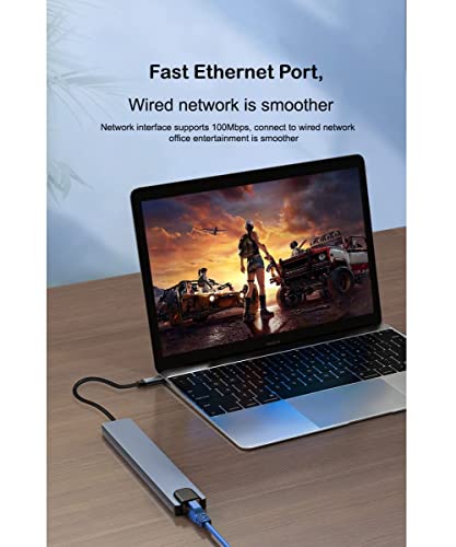 Image of USB HUB 10-in-1 USB C Hub Multiport Adapter, with 4K HDMI, USB-C and 4-Slot USB 3.0 5Gbps Data Transfer Port, SD /TF Card Reader, Ethernet RJ45 Hub for Type-C Devices (USB C to 10 in 1 HUB)