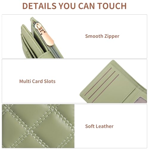 Image of FALAN MULE Small Wallets Woman Leather Bifold RFID Blocking Card Holder With Zipper Coin Pocket