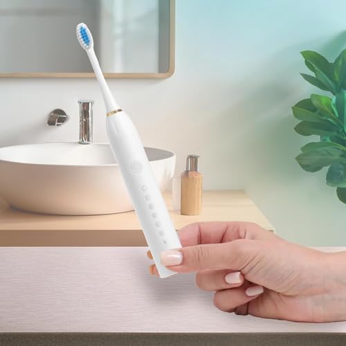 Image of Sonic Electric Toothbrush | Waterproof Rechargeable Toothbrush with Replaceable Brush Heads | Cosmic Lite Sonic Toothbrush with 6 Modes, 4 Brush Heads, 1 Interdental Head - Pack of 1 White Color