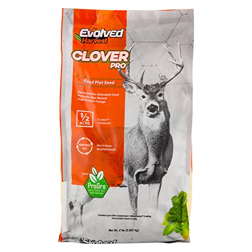 Evolved Harvest Clover Pro Food Plot Seed with Biostimulant Coating - Vital Nutrient Forage for Deer, 2 Lbs.