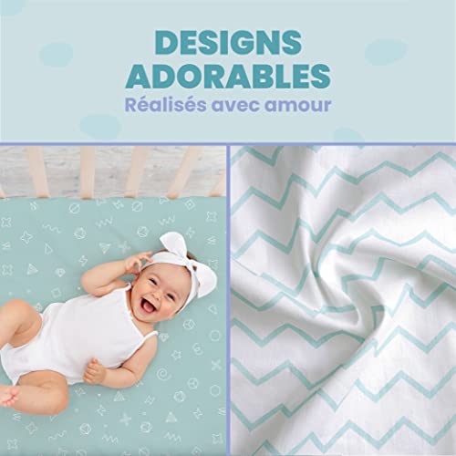 Drap housse cododo 55x90 cm bleu avec protège-matelas imperméable