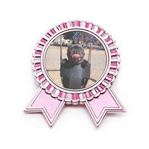 Broche bouledogue photo médaille métal rose taille M pour chien