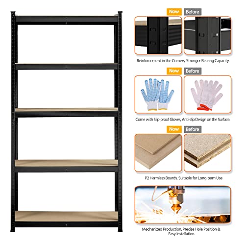 Topeakmart TP-00119280 5-Tier Utility Shelves, Metal Storage Shelves Garage Shelving Unit Adjustable Garage Storage Shelves Storage Racks Heavy Duty Shed Shelving- Black thumb #7