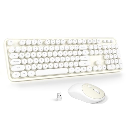 Image of Wireless Keyboard and Mouse Combo - GEEZER Cream-White Full-Sized Colorful Keyboard 104 Keys - USB 2.4 G Receiver Plug and Play with Round Keycap Typewriter Keyboards, for Windows, PC, Laptop, Desktop