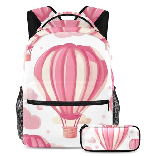 Sac à dos montgolfière rose grand sac scolaire enfants avec trousse