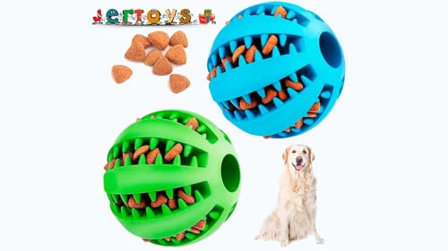 Image of Juguetes, Pelota para Perros Indestructible. Bola masticable resistente a las mordeduras con comedero en sus ranuras Ideal para la limpieza de dientes y entretemiento de sus mascotas (Blue)