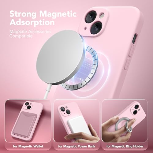 Image of Magnetic for iPhone 13 Case, Compatible with MagSafe, [Full Camera Protection][Screen Protector] Silicone Shockproof Protective Phone Case for iPhone 13 6.1 inch, Chalk Pink