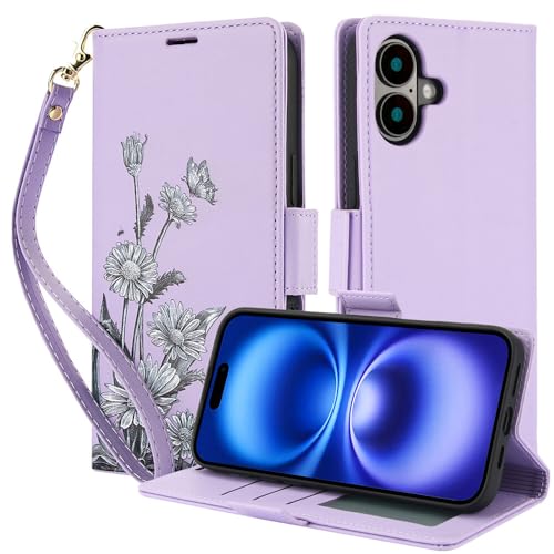 Housse iPhone 17 or rose étui portefeuille rabat cuir fleur véritable - 7