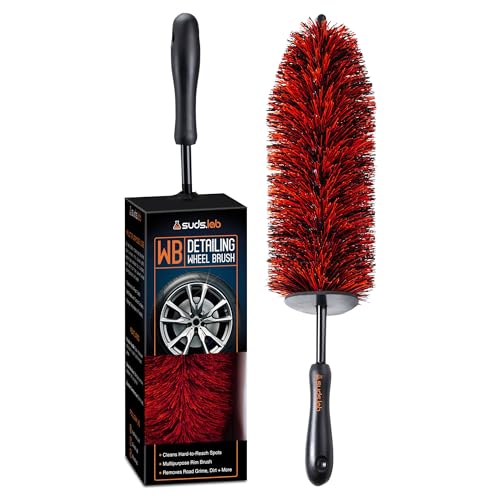 Suds Lab WB Premium Detailing Wheel Brush for All Vehicle Types 17.7 Ultra-Soft and Scratch-Free Reusable Rim Wheel and Tire Brush for Deep Cleaning