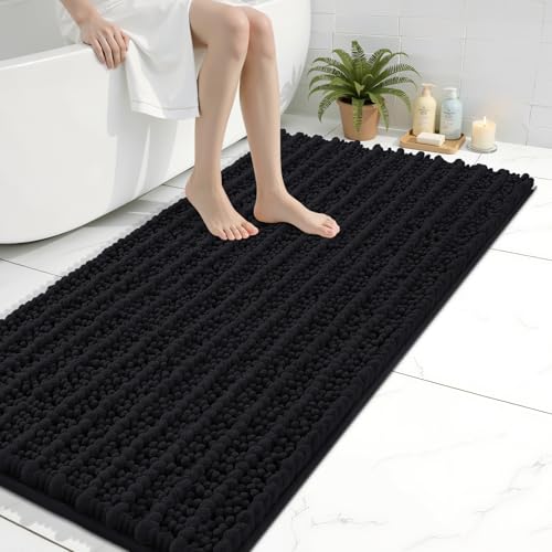 Image of Arotive Luxury Large Bathroom Rugs 40x24, Extra Soft Thick Absorbent Shaggy Chenille Bath Rugs, Machine Wash Dry, Bath Mats for Bathroom Floor, Tub and Shower, Home Decor Accessories, Black