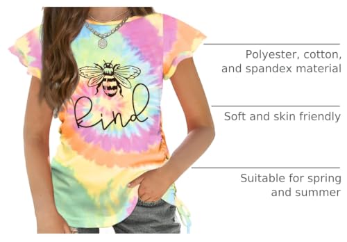 Image of Arshiner Girls T Shirts Ruffle Short Sleeve Ruched Knot Side Tunic Blouse Summer Tee Tops