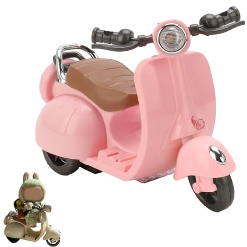 Scooter Toy for Labubu Toy with Light and Music 360 Rotate Mini Motorcycle for Labubu Cute Have a Seat for Labubu Accessories Interactive Toys Desktop Decor for Doll Battery Not Included (Pink)