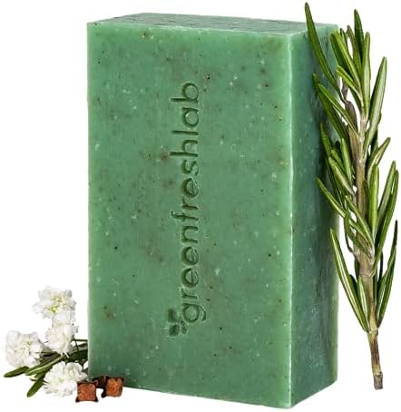 Greenfreshlab Thyme + Rosemary Soap Bar 85% Organic Ingredients, Natural Remedy for Itching & Problem Skin, Enriched with Patchouli Oil, Uplifting Aroma, Vegan & Cruelty Free, 4 oz