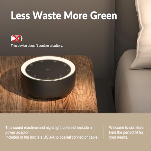 Image of Kipcush White Noise Machine for Sleeping, Baby & Adults, High-Fidelity Non-Looping Sounds, Sleep Sound Machine with Dimmable Night Light, USB Powered, Memory Function, Home, Nursery & Travel