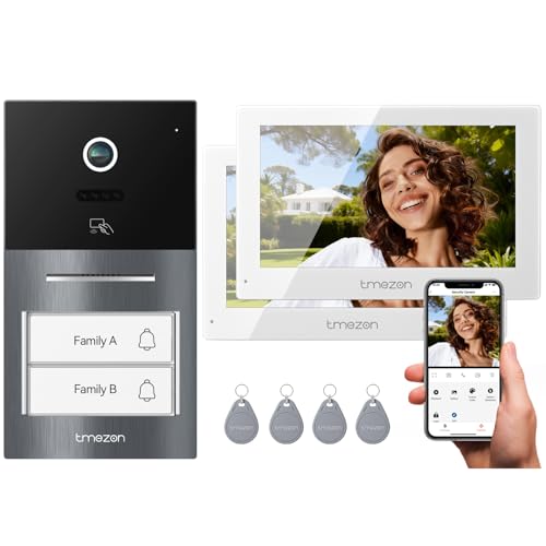 TMEZON Visiophone connecté Filaire 2 Fils Y70,Interphone Vidéo WiFi avec IP Moniteur écran Tactile,Sonnette de Caméra Vision Nocturne,APP Unlock à...