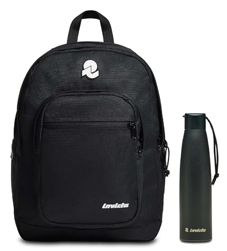 Zaino Scuola - Jelek Plain - Doppio Scomparto Tasca Porta Pc Borraccia Organizer Interno - e Tempo Libero - Eco Material + Termica in Acciaio inox nero