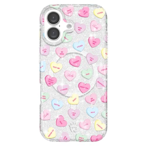 VELVET CAVIAR for iPhone 16 Case - Compatible with MagSafe [16ft Drop Tested] - Valentine's Day - Sweet Hearts Glitter