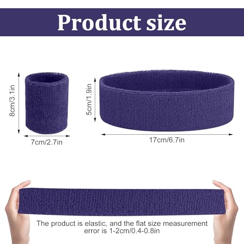 Image of Yolev 3Pieces Sweatband Set, Sports Headband and Wristbands, Set of 1 Headband and 2 Wristbands, for Athletic Men and Women, Black and Neon Green, One Size(Purple)