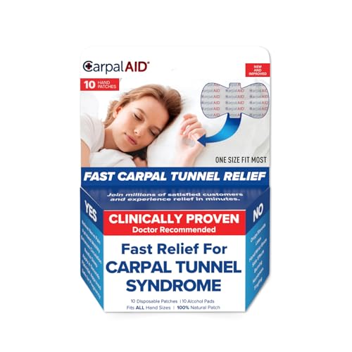 CarpalAid Version 2 Carpal Tunnel Pain Relief Patches - Professional Grade Adhesive Pain Patch Support Alternative to Carpal Tunnel Tape and Brace for Wrist Median Nerve Comfort - 10 Count