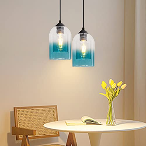 Mateyrie Pendant Light Fixtures, Blue Adjustable Modern Hanging Lights For Kitchen Island, Industrial Glass Pendant Lights For Dining Table Hallway Bedroom Living Room #TOP6
