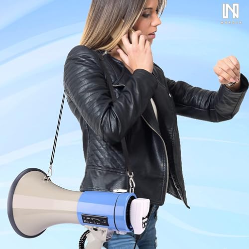 kh Portable Megaphone Speaker PA Bullhorn - Built-in Siren, 50W Adjustable Volume Control & 1200 Yard Range for Any Outdoor Sports, Cheerleading Fans & Coaches or for Safety Drills