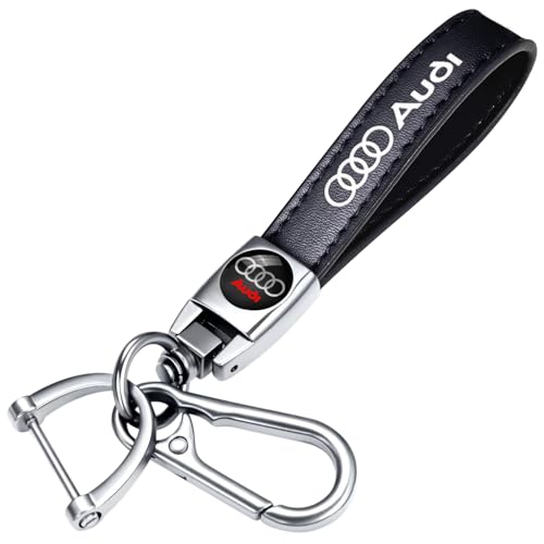 Xiconbao Genuine Leather Car Keychain for Audi A3 RS3 A4 A5 A6 A7 RS7 A8 Q3 Q5 Q7 R8 Series Car Key Chain Ring for Men and Woman Silver Metal Accessories