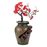 Fontana a cascata per interni, vaso a fontana a 4 livelli con flussi d'acqua e albero artificiale, decorazione per la casa della scrivania per camera da letto e soggiorno immagine