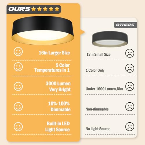 Image of Flush Mount Ceiling Light, 16in Modern Ceiling Light 5 Color Temperature