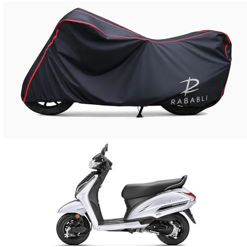 Image of Waterproof Bike Body Cover Compatible for | Honda Activa 5G | Taffeta Fabric, Red Piping Design, Bottom Elastic Fit | Dustproof, Sun UV & Rain Protection for All Bikes